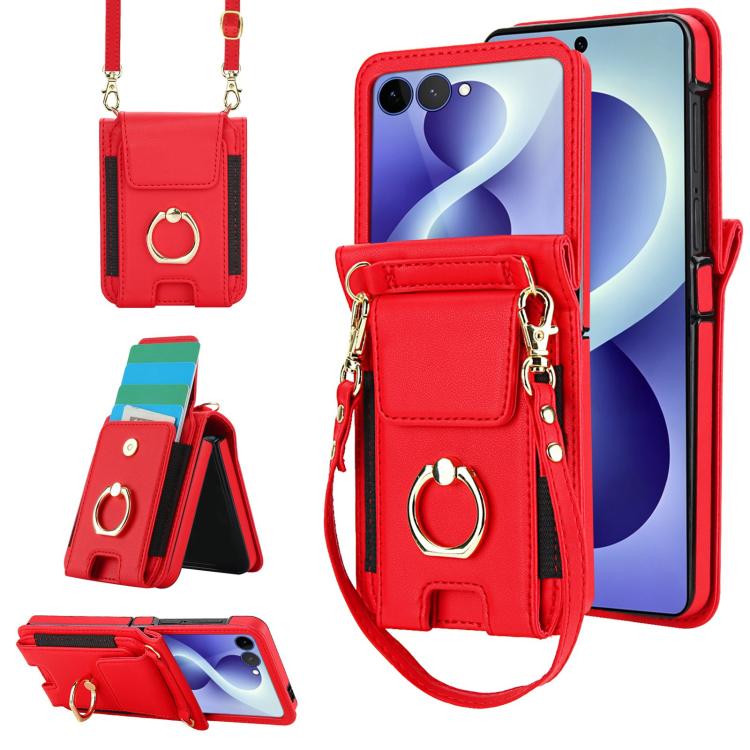Portafoglio ad anello con scomparto per carte di credito, custodia in pelle per telefono., For Galaxy Z Flip8 5G, For Samsung Galaxy Z Flip7 5G
