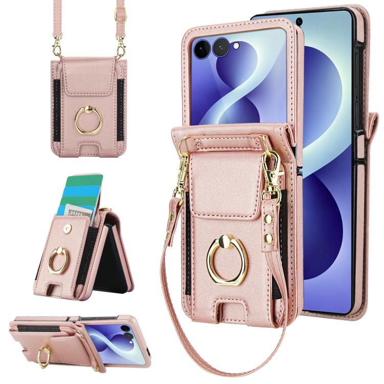 Portafoglio ad anello con scomparto per carte di credito, custodia in pelle per telefono., For Galaxy Z Flip8 5G, For Samsung Galaxy Z Flip7 5G