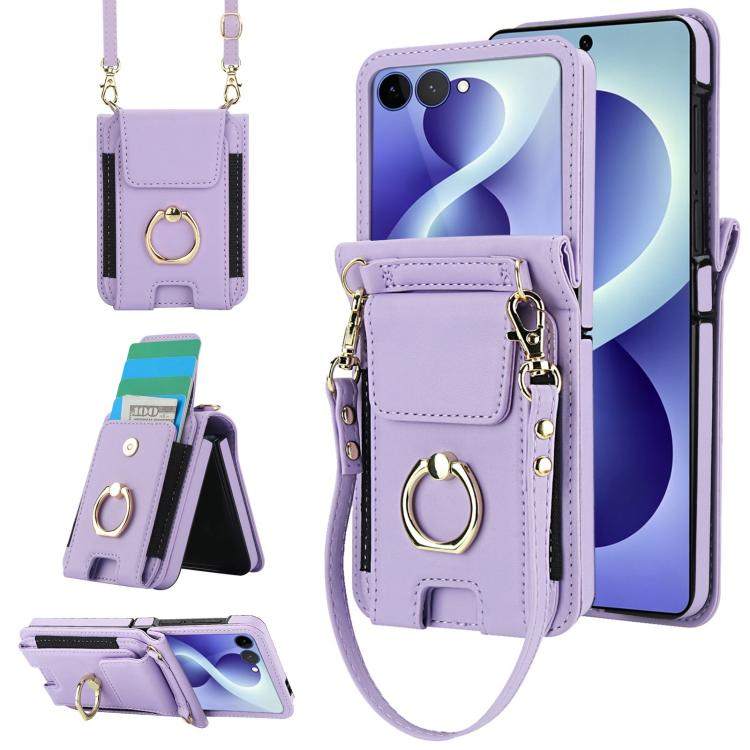 Portafoglio ad anello con scomparto per carte di credito, custodia in pelle per telefono., For Galaxy Z Flip8 5G, For Samsung Galaxy Z Flip7 5G