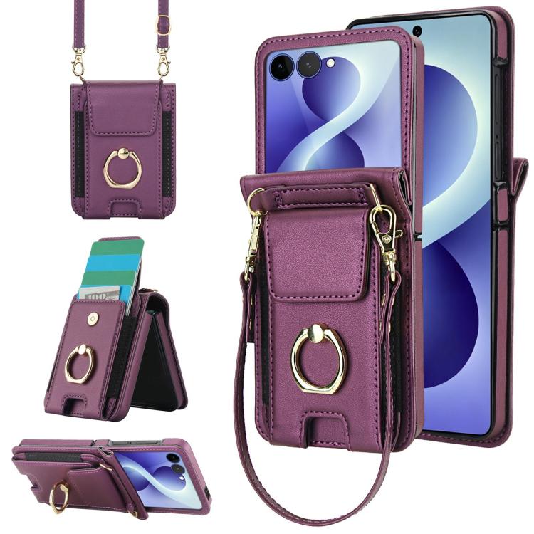 Portafoglio ad anello con scomparto per carte di credito, custodia in pelle per telefono., For Galaxy Z Flip8 5G, For Samsung Galaxy Z Flip7 5G