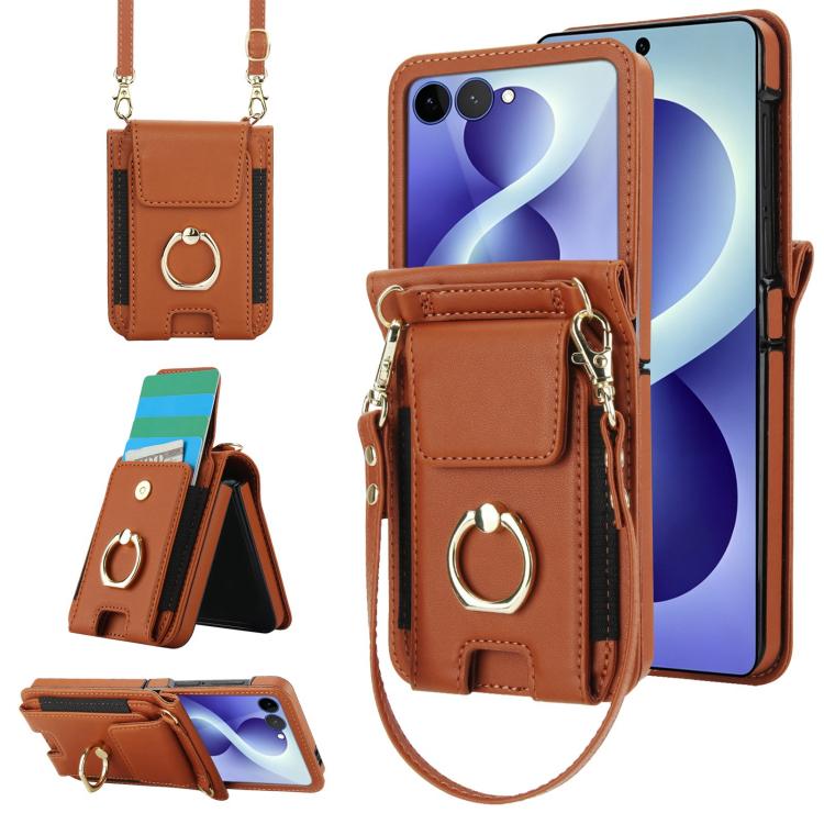 Portafoglio ad anello con scomparto per carte di credito, custodia in pelle per telefono., For Galaxy Z Flip8 5G, For Samsung Galaxy Z Flip7 5G