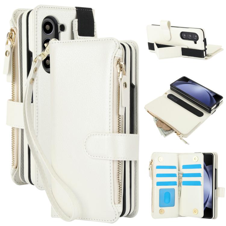 Portafoglio da polso in pelle pieghevole a tinta unita con cordino per cellulare., For Galaxy Z Fold8 Ultra, For Samsung Galaxy Z Fold7