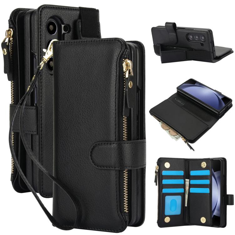Portafoglio da polso in pelle pieghevole a tinta unita con cordino per cellulare., For Galaxy Z Fold8 Ultra, For Samsung Galaxy Z Fold7
