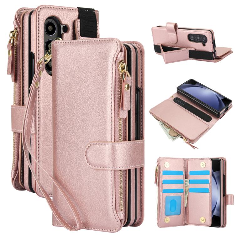 Portafoglio da polso in pelle pieghevole a tinta unita con cordino per cellulare., For Galaxy Z Fold8 Ultra, For Samsung Galaxy Z Fold7