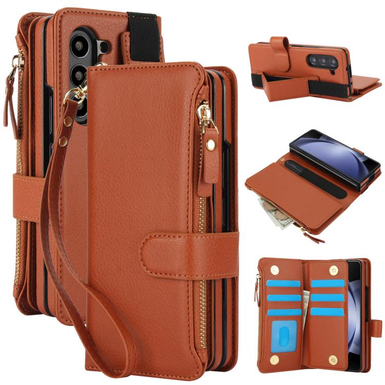 Portafoglio da polso in pelle pieghevole a tinta unita con cordino per cellulare., For Galaxy Z Fold8 Ultra, For Samsung Galaxy Z Fold7
