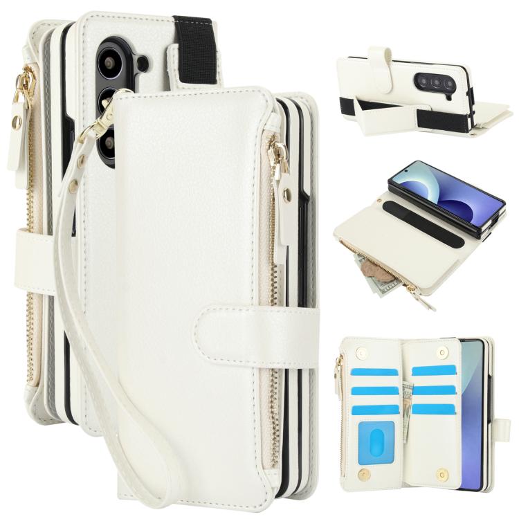 Portafoglio da polso in pelle pieghevole a tinta unita con cordino per cellulare., For Galaxy Z Fold8 Ultra, For Samsung Galaxy Z Fold7