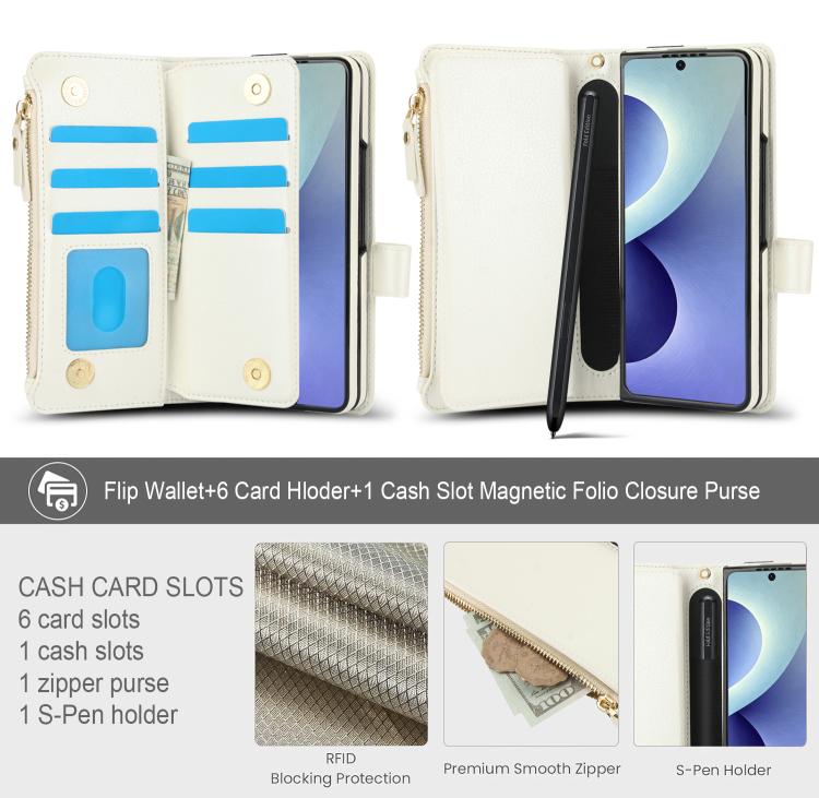 Portafoglio da polso in pelle pieghevole a tinta unita con cordino per cellulare., For Galaxy Z Fold8 Ultra, For Samsung Galaxy Z Fold7
