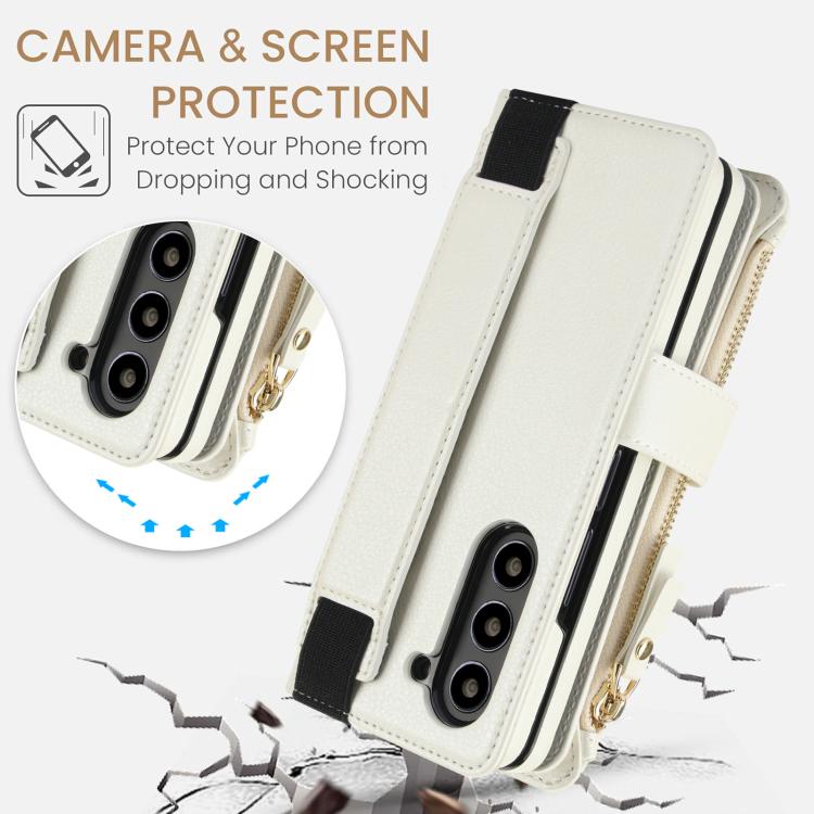 Portafoglio da polso in pelle pieghevole a tinta unita con cordino per cellulare., For Galaxy Z Fold8 Ultra, For Samsung Galaxy Z Fold7