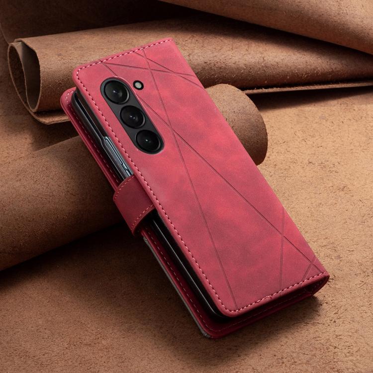 Custodia per telefono in pelle con texture a rombi e fibbia magnetica., For Samsung Galaxy Z Fold5