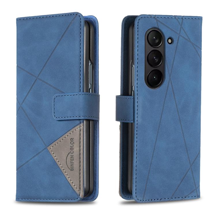 Custodia per telefono in pelle con texture a rombi e fibbia magnetica., For Samsung Galaxy Z Fold5