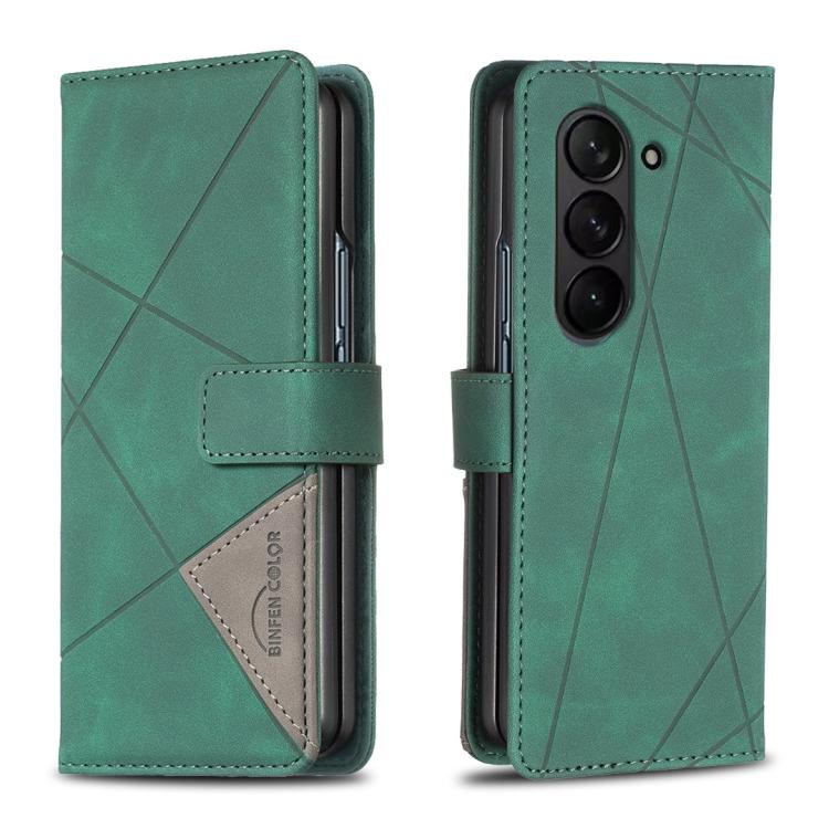 Custodia per telefono in pelle con texture a rombi e fibbia magnetica., For Samsung Galaxy Z Fold5