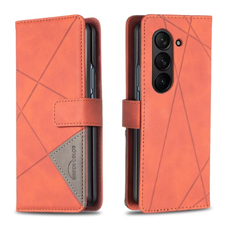 Custodia per telefono in pelle con texture a rombi e fibbia magnetica., For Samsung Galaxy Z Fold5