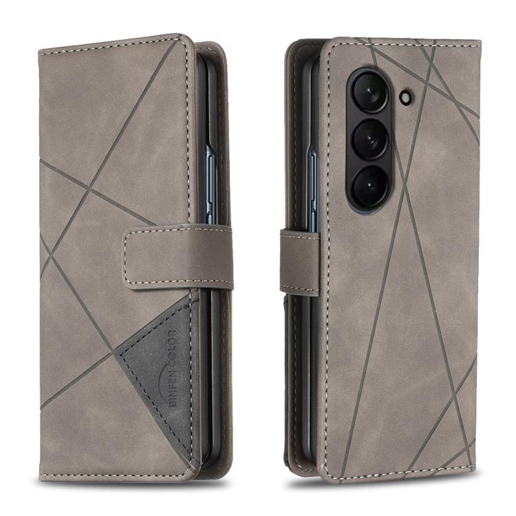 Custodia per telefono in pelle con texture a rombi e fibbia magnetica., For Samsung Galaxy Z Fold5