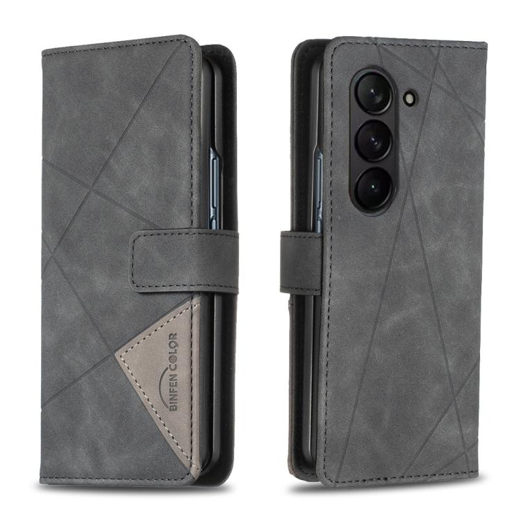 Custodia per telefono in pelle con texture a rombi e fibbia magnetica., For Samsung Galaxy Z Fold5