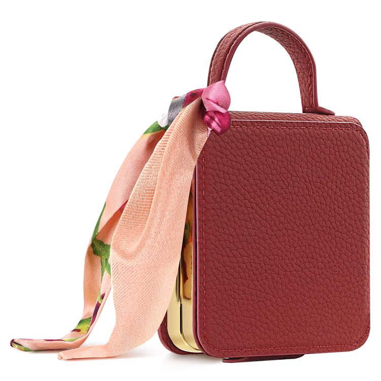 Specchietto per il trucco con motivo litchi e custodia per telefono in PU con foulard di seta, For Galaxy Z Flip8 5G, For Samsung Galaxy Z Flip7