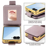 Specchietto per il trucco con motivo litchi e custodia per telefono in PU con foulard di seta, For Galaxy Z Flip8 5G, For Samsung Galaxy Z Flip7