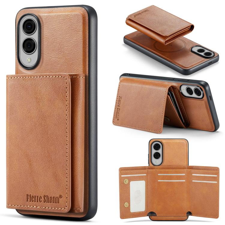Fierre Shann Portafoglio 2 in 1 con slot per carte RFID e custodia MagSafe per telefono, For Samsung Galaxy S26+ 5G, For Samsung Galaxy S26 Ultra 5G, For Samsung Galaxy S26 5G, For Samsung Galaxy S25 Edge 5G