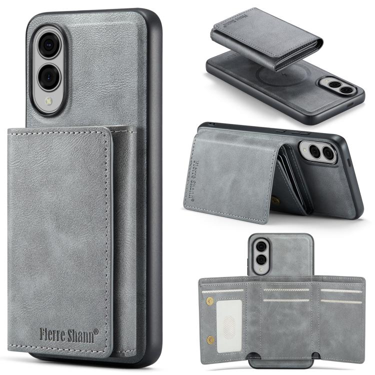 Fierre Shann Portafoglio 2 in 1 con slot per carte RFID e custodia MagSafe per telefono, For Samsung Galaxy S26+ 5G, For Samsung Galaxy S26 Ultra 5G, For Samsung Galaxy S26 5G, For Samsung Galaxy S25 Edge 5G