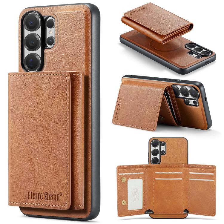 Fierre Shann Portafoglio 2 in 1 con slot per carte RFID e custodia MagSafe per telefono, For Samsung Galaxy S26+ 5G, For Samsung Galaxy S26 Ultra 5G, For Samsung Galaxy S26 5G, For Samsung Galaxy S25 Edge 5G