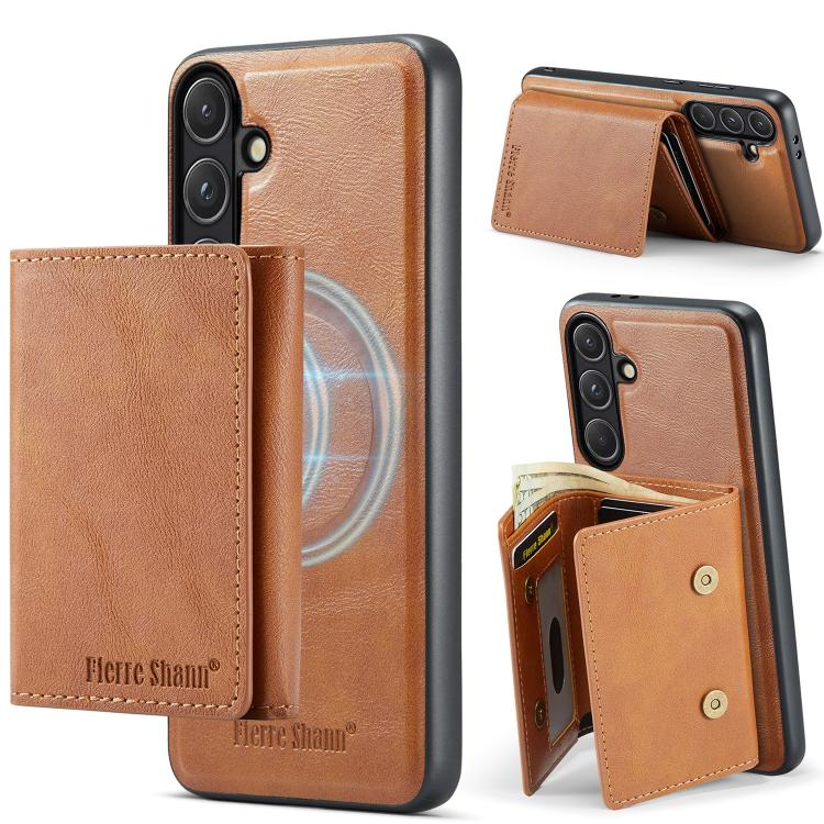 Fierre Shann Portafoglio 2 in 1 con slot per carte RFID e custodia MagSafe per telefono, For Samsung Galaxy S26+ 5G, For Samsung Galaxy S26 Ultra 5G, For Samsung Galaxy S26 5G, For Samsung Galaxy S25 Edge 5G