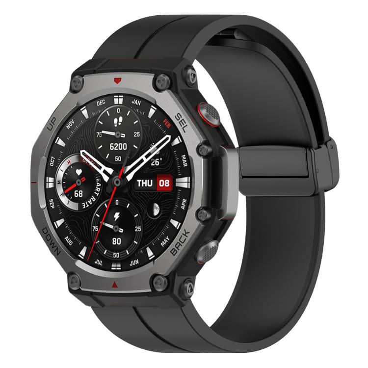 Cinturino per orologio in silicone nero con fibbia pieghevole e scanalatura piatta xDfind, For Amazfit T-Rex 3