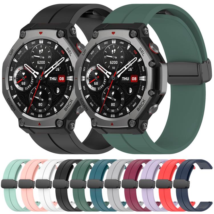 Cinturino per orologio in silicone nero con fibbia pieghevole e scanalatura piatta xDfind, For Amazfit T-Rex 3