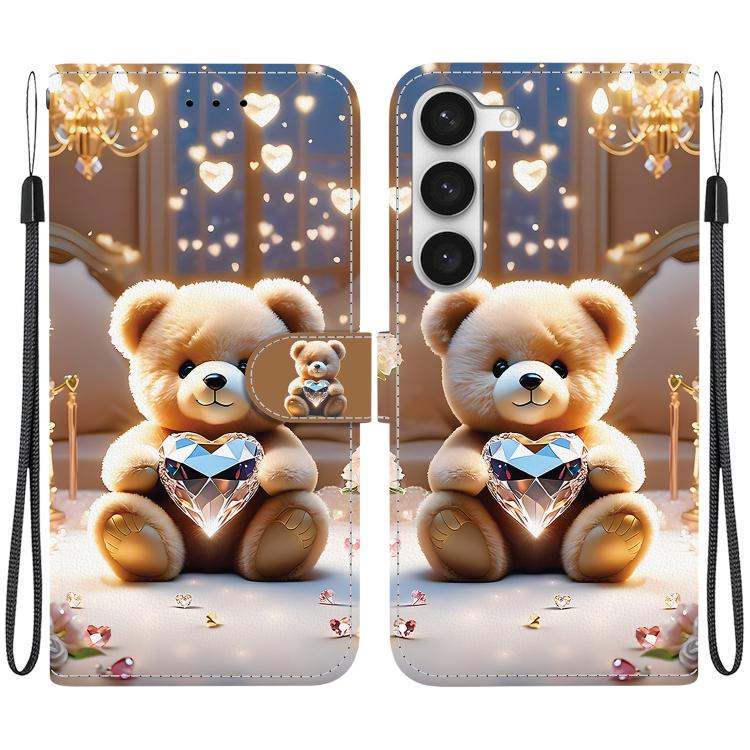 Custodia per telefono in pelle con texture cristallina e disegno colorato, For Samsung Galaxy S23 Ultra 5G, For Samsung Galaxy S23+ 5G