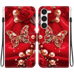 Custodia per telefono in pelle con texture cristallina e disegno colorato, For Samsung Galaxy S23 Ultra 5G, For Samsung Galaxy S23+ 5G