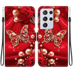 Custodia per telefono in pelle con texture cristallina e disegno colorato, For Samsung Galaxy S21 Ultra 5G