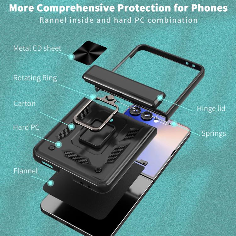 Custodia per telefono Kalebol con cerniera a finestra scorrevole e supporto ad anello, For Galaxy Z Flip7 5G, For Galaxy Z Fold6 5G, For Galaxy Z Fold5 5G, For Galaxy Z Flip5 5G