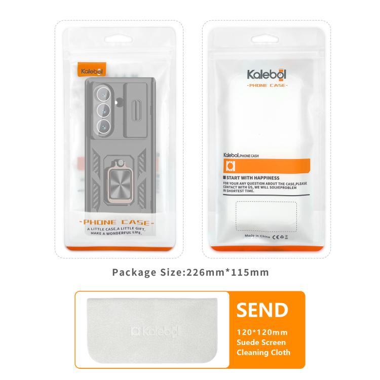 Custodia per telefono Kalebol con cerniera a finestra scorrevole e supporto ad anello, For Galaxy Z Flip7 5G, For Galaxy Z Fold6 5G, For Galaxy Z Fold5 5G, For Galaxy Z Flip5 5G
