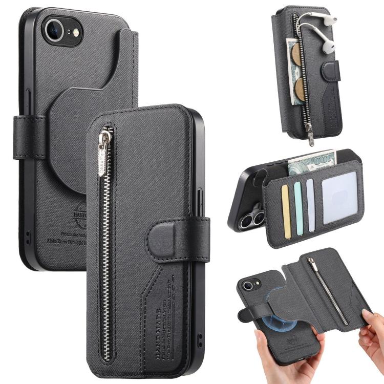 Portafoglio in pelle con cerniera, protezione antifurto MagSafe RFID in tessuto twill, custodia per telefono con cerniera., For iPhone 17e / 16e, For iPhone 17 Pro Max, For iPhone 17 Pro, For iPhone 17