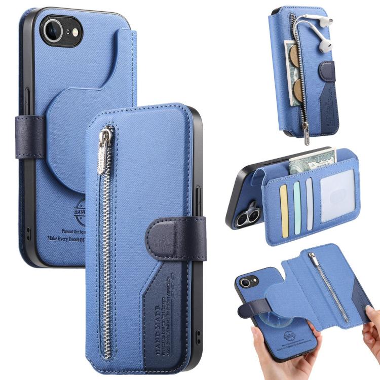 Portafoglio in pelle con cerniera, protezione antifurto MagSafe RFID in tessuto twill, custodia per telefono con cerniera., For iPhone 17e / 16e, For iPhone 17 Pro Max, For iPhone 17 Pro, For iPhone 17