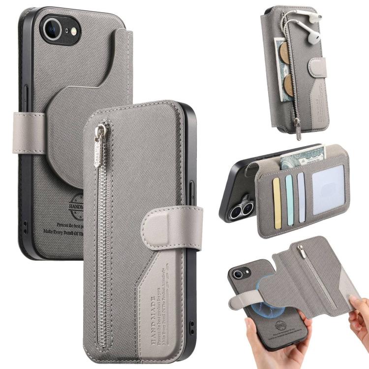 Portafoglio in pelle con cerniera, protezione antifurto MagSafe RFID in tessuto twill, custodia per telefono con cerniera., For iPhone 17e / 16e, For iPhone 17 Pro Max, For iPhone 17 Pro, For iPhone 17