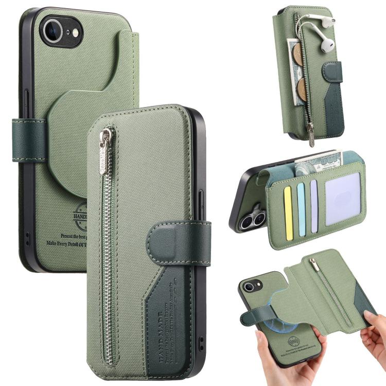 Portafoglio in pelle con cerniera, protezione antifurto MagSafe RFID in tessuto twill, custodia per telefono con cerniera., For iPhone 17e / 16e, For iPhone 17 Pro Max, For iPhone 17 Pro, For iPhone 17