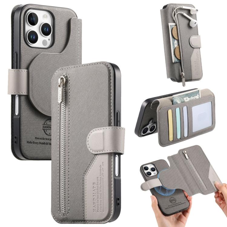 Portafoglio in pelle con cerniera, protezione antifurto MagSafe RFID in tessuto twill, custodia per telefono con cerniera., For iPhone Air, For iPhone 16 Pro Max, For iPhone 16 Pro, For iPhone 16 Plus