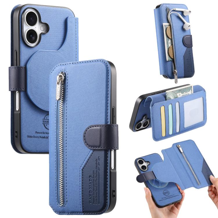 Portafoglio in pelle con cerniera, protezione antifurto MagSafe RFID in tessuto twill, custodia per telefono con cerniera., For iPhone Air, For iPhone 16 Pro Max, For iPhone 16 Pro, For iPhone 16 Plus