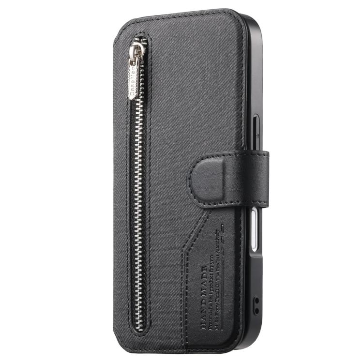 Portafoglio in pelle con cerniera, protezione antifurto MagSafe RFID in tessuto twill, custodia per telefono con cerniera., For iPhone 16, For iPhone 15 Pro Max, For iPhone 15 Pro, For iPhone 15 Plus