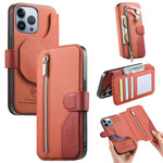 Portafoglio in pelle con cerniera, protezione antifurto MagSafe RFID in tessuto twill, custodia per telefono con cerniera., For iPhone 16, For iPhone 15 Pro Max, For iPhone 15 Pro, For iPhone 15 Plus