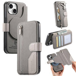 Portafoglio in pelle con cerniera, protezione antifurto MagSafe RFID in tessuto twill, custodia per telefono con cerniera., For iPhone 15, For iPhone 14 Plus, For iPhone 14, For iPhone 14 Pro