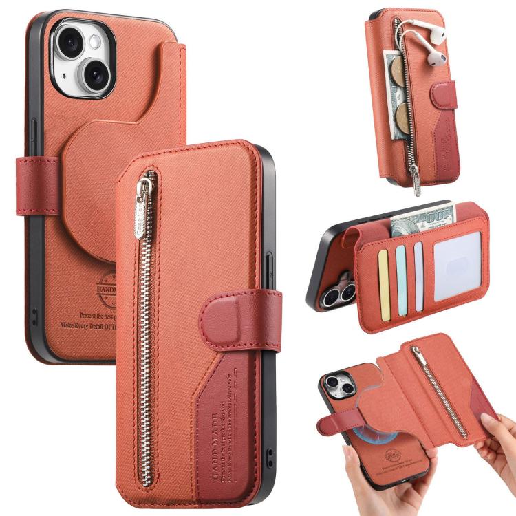 Portafoglio in pelle con cerniera, protezione antifurto MagSafe RFID in tessuto twill, custodia per telefono con cerniera., For iPhone 15, For iPhone 14 Plus, For iPhone 14, For iPhone 14 Pro