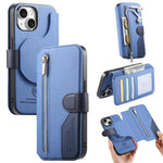 Portafoglio in pelle con cerniera, protezione antifurto MagSafe RFID in tessuto twill, custodia per telefono con cerniera., For iPhone 15, For iPhone 14 Plus, For iPhone 14, For iPhone 14 Pro