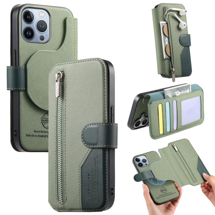 Portafoglio in pelle con cerniera, protezione antifurto MagSafe RFID in tessuto twill, custodia per telefono con cerniera., For iPhone 14 Pro Max, For iPhone 13 Pro Max, For iPhone 13 Pro, For iPhone 13