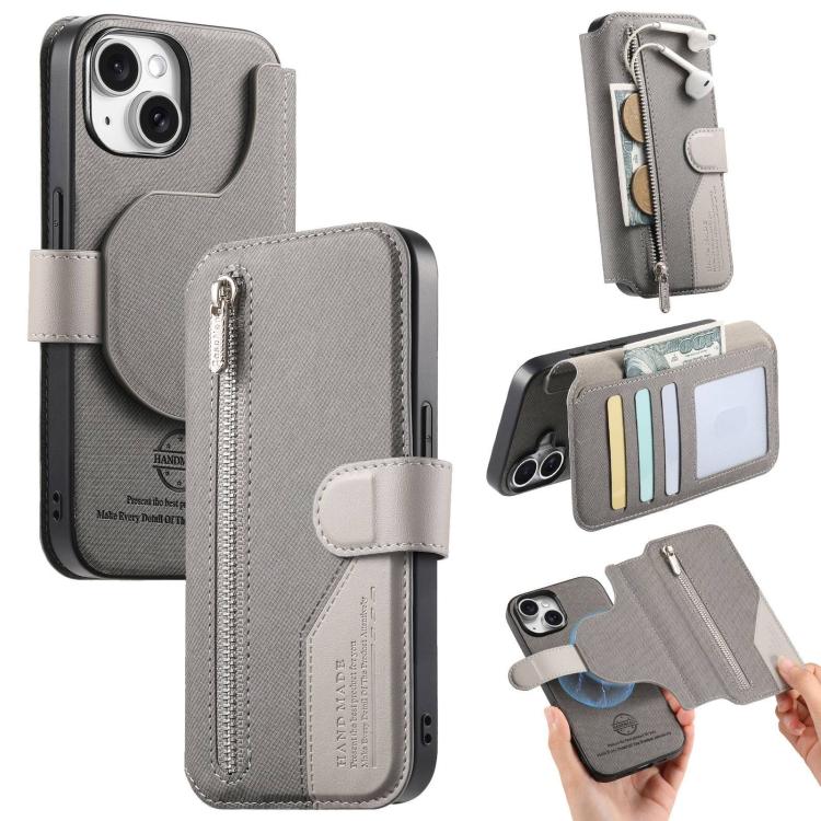 Portafoglio in pelle con cerniera, protezione antifurto MagSafe RFID in tessuto twill, custodia per telefono con cerniera., For iPhone 14 Pro Max, For iPhone 13 Pro Max, For iPhone 13 Pro, For iPhone 13