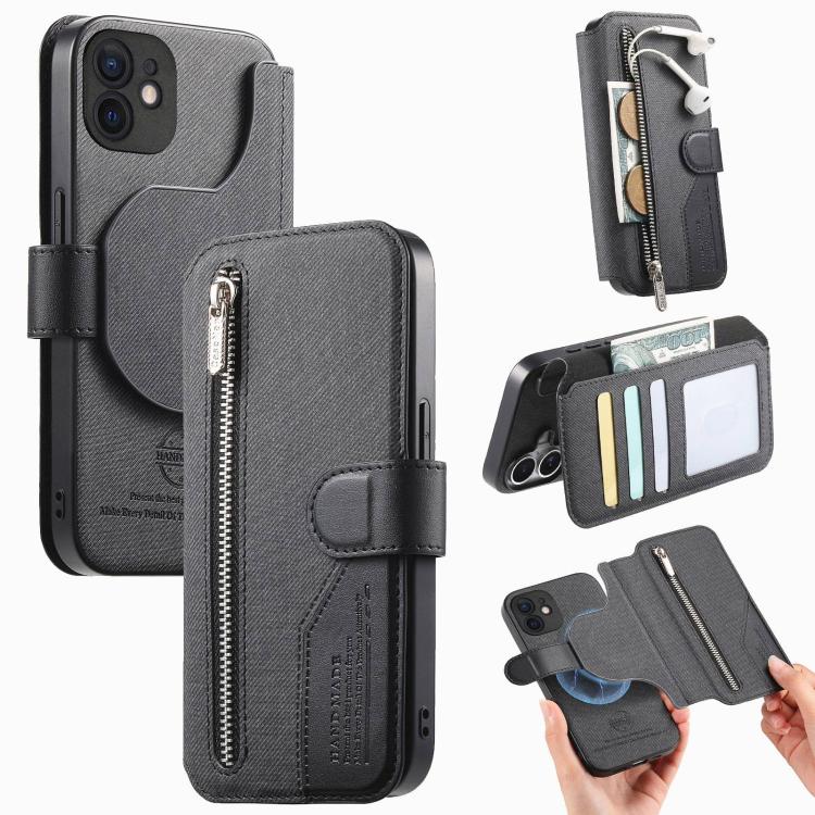 Portafoglio in pelle con cerniera, protezione antifurto MagSafe RFID in tessuto twill, custodia per telefono con cerniera., For iPhone 12, For iPhone 12 Pro Max, For iPhone 12 Pro, For iPhone 11