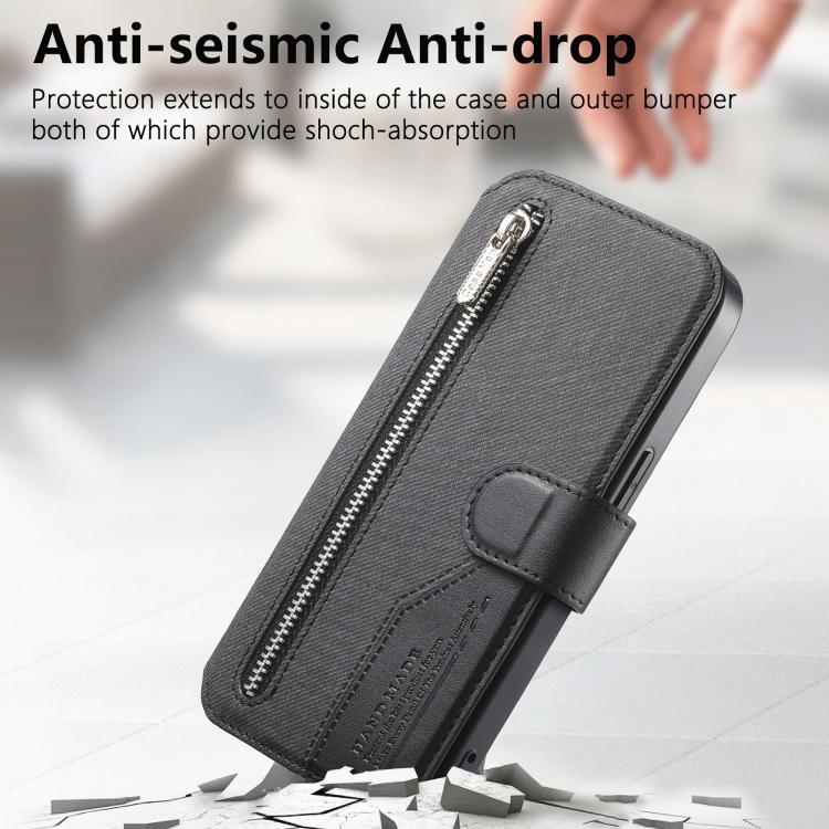 Portafoglio in pelle con cerniera, protezione antifurto MagSafe RFID in tessuto twill, custodia per telefono con cerniera., For iPhone 12, For iPhone 12 Pro Max, For iPhone 12 Pro, For iPhone 11