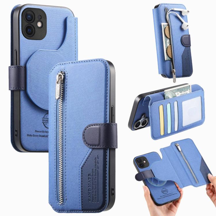 Portafoglio in pelle con cerniera, protezione antifurto MagSafe RFID in tessuto twill, custodia per telefono con cerniera., For iPhone 12, For iPhone 12 Pro Max, For iPhone 12 Pro, For iPhone 11