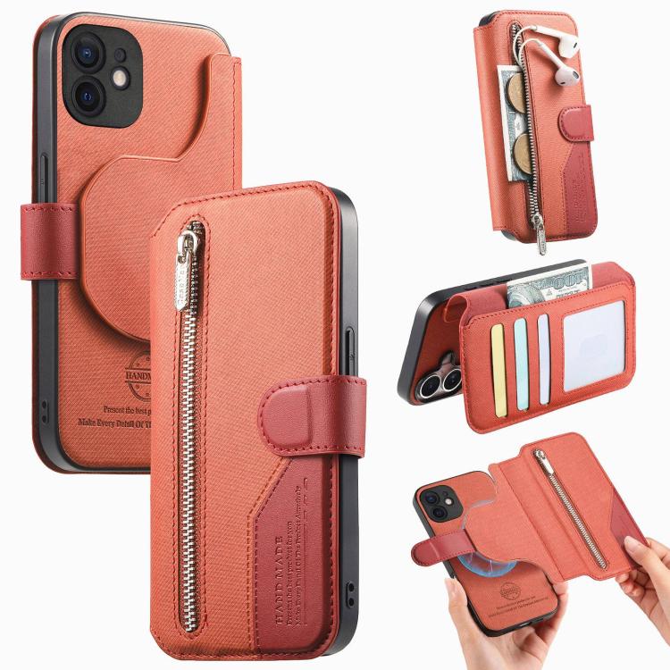 Portafoglio in pelle con cerniera, protezione antifurto MagSafe RFID in tessuto twill, custodia per telefono con cerniera., For iPhone 12, For iPhone 12 Pro Max, For iPhone 12 Pro, For iPhone 11