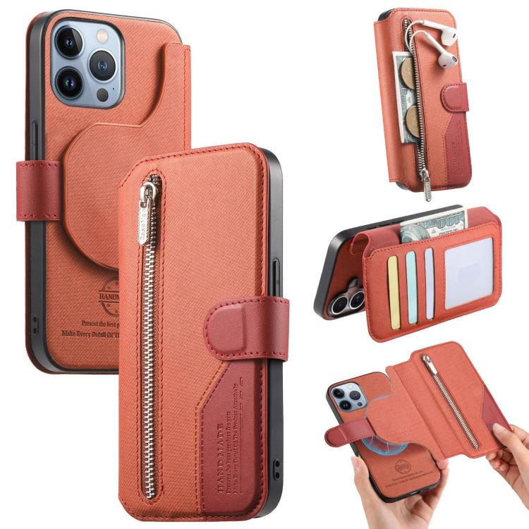 Portafoglio in pelle con cerniera, protezione antifurto MagSafe RFID in tessuto twill, custodia per telefono con cerniera., For iPhone 12, For iPhone 12 Pro Max, For iPhone 12 Pro, For iPhone 11