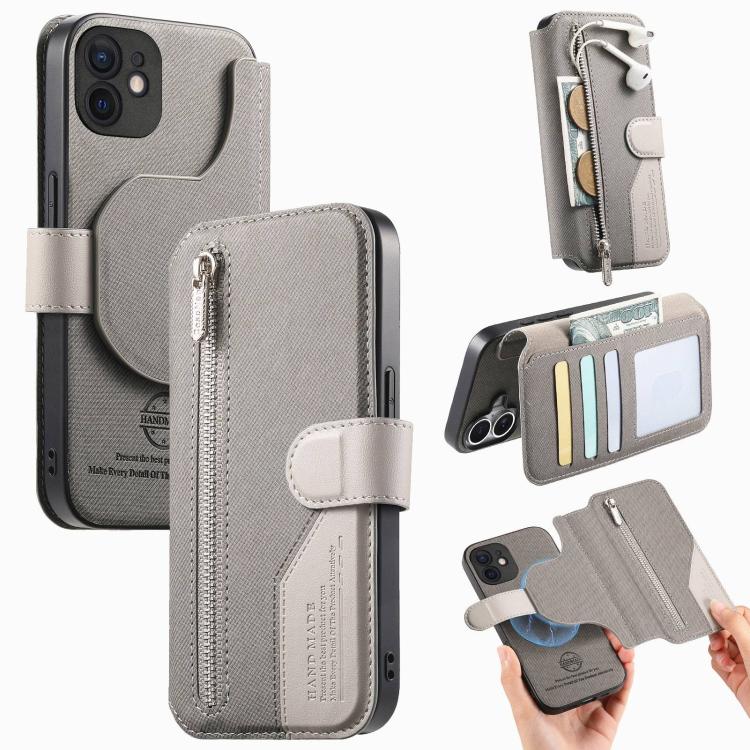 Portafoglio in pelle con cerniera, protezione antifurto MagSafe RFID in tessuto twill, custodia per telefono con cerniera., For iPhone 12, For iPhone 12 Pro Max, For iPhone 12 Pro, For iPhone 11